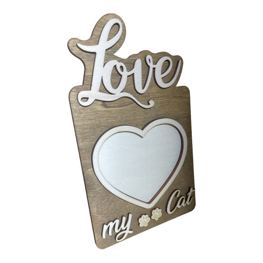 Cornice Love My Cat con Cuore Bianco - Cornice in Legno per Gatto