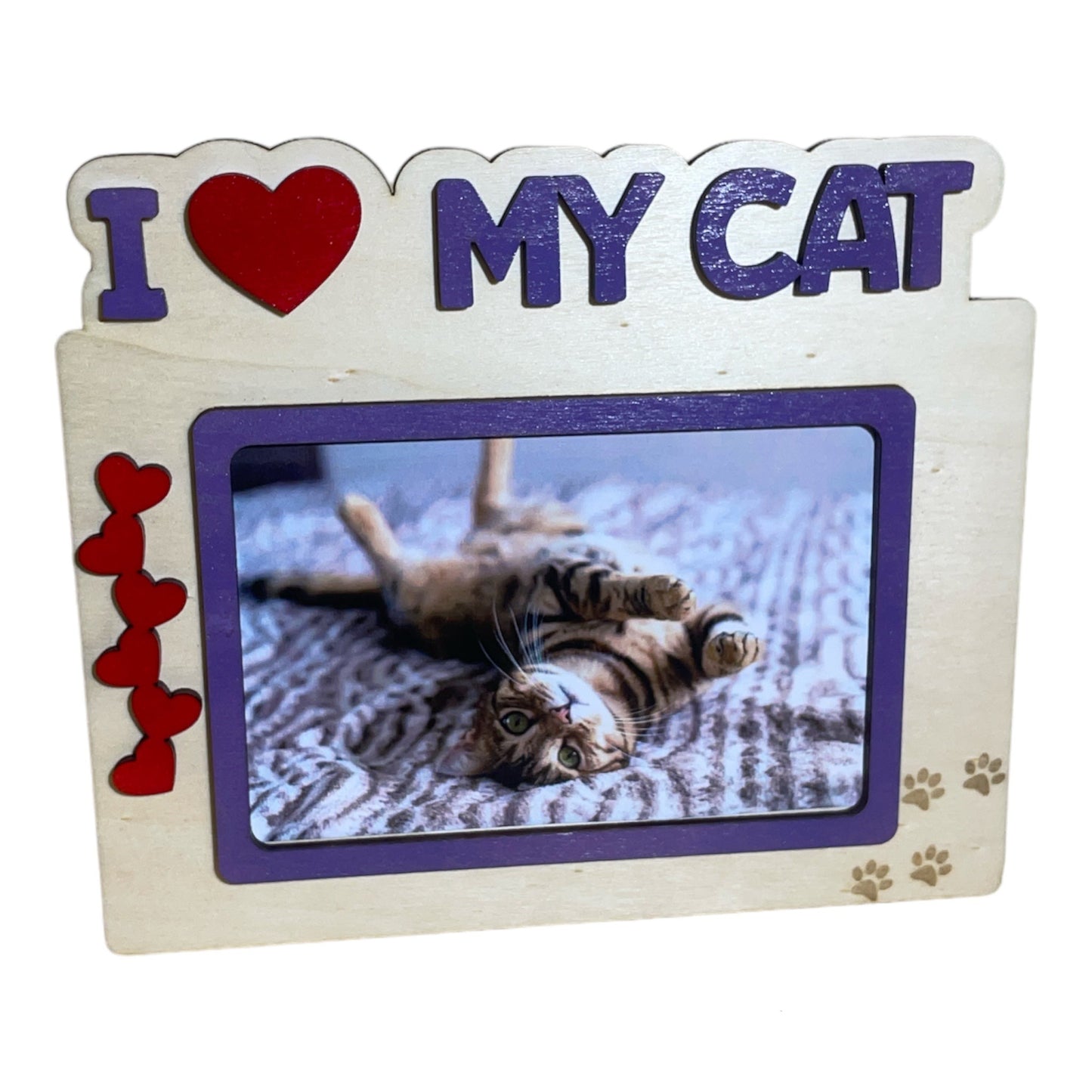 Cornice Love My Cat con Cuore Rosso- Cornice in Legno per Gatto