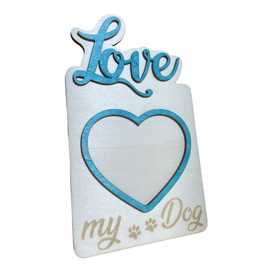 Cornice Love My Dog con Cuore Celeste - Cornice in Legno per il Tuo Cane