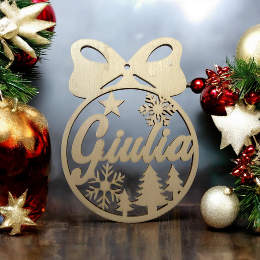 Palla Natale Neutra in Legno Personalizzata